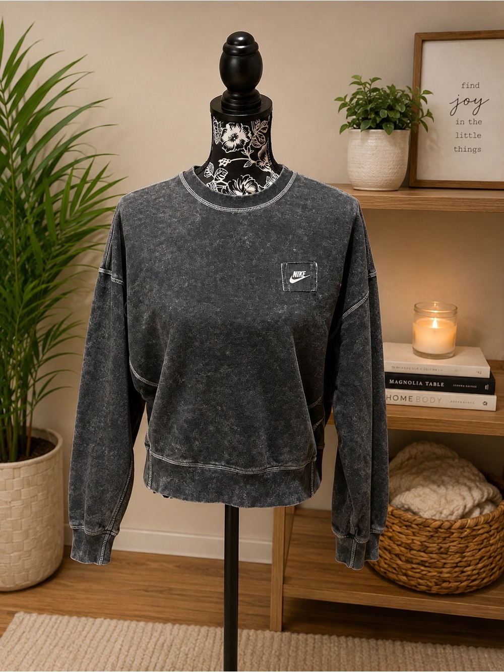 Nike Women’s Mineral Wash Black Crewneck Sweatshirt